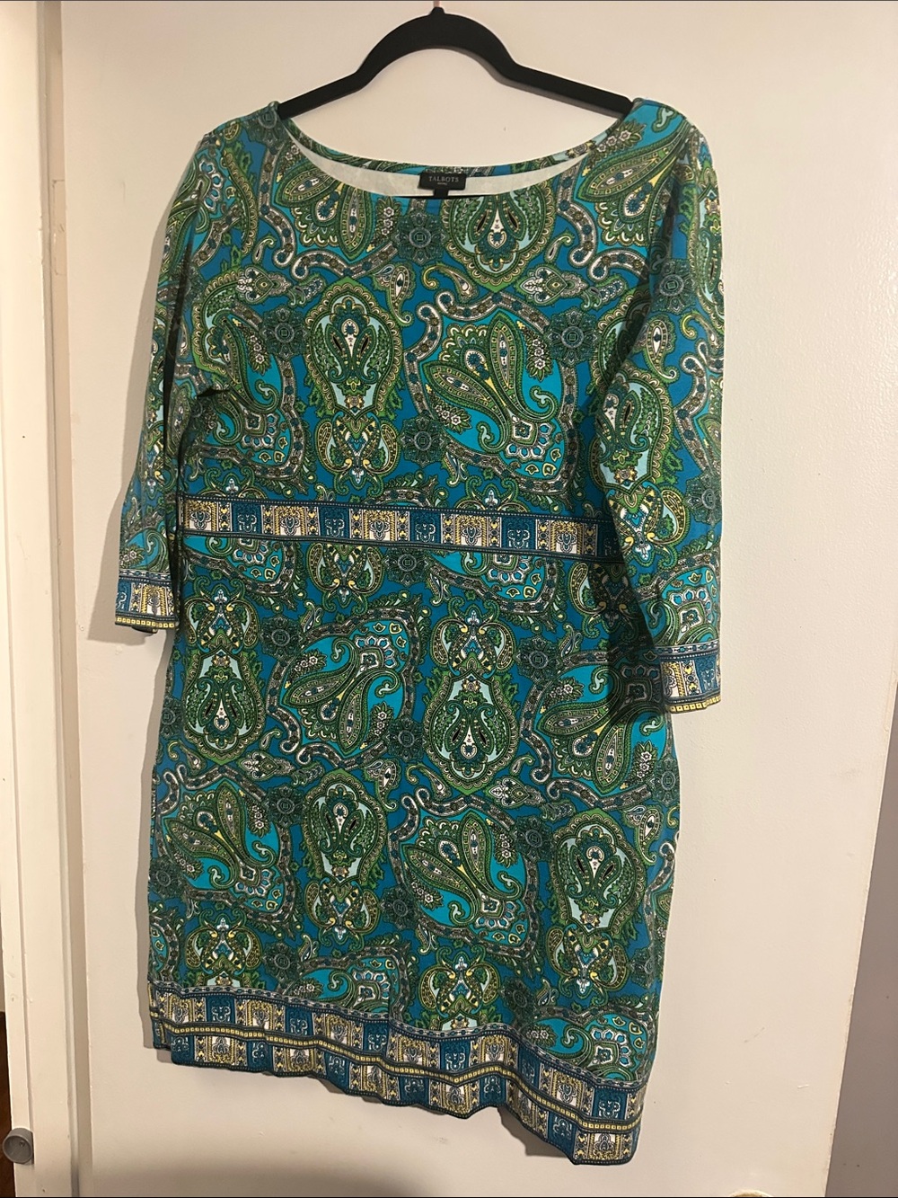 Talbots Teal & Green Paisley-Print Midi Dress